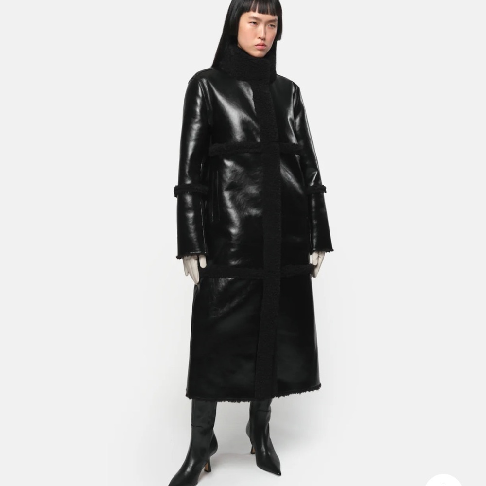 Apparis Black Long Shearling Leather Coat